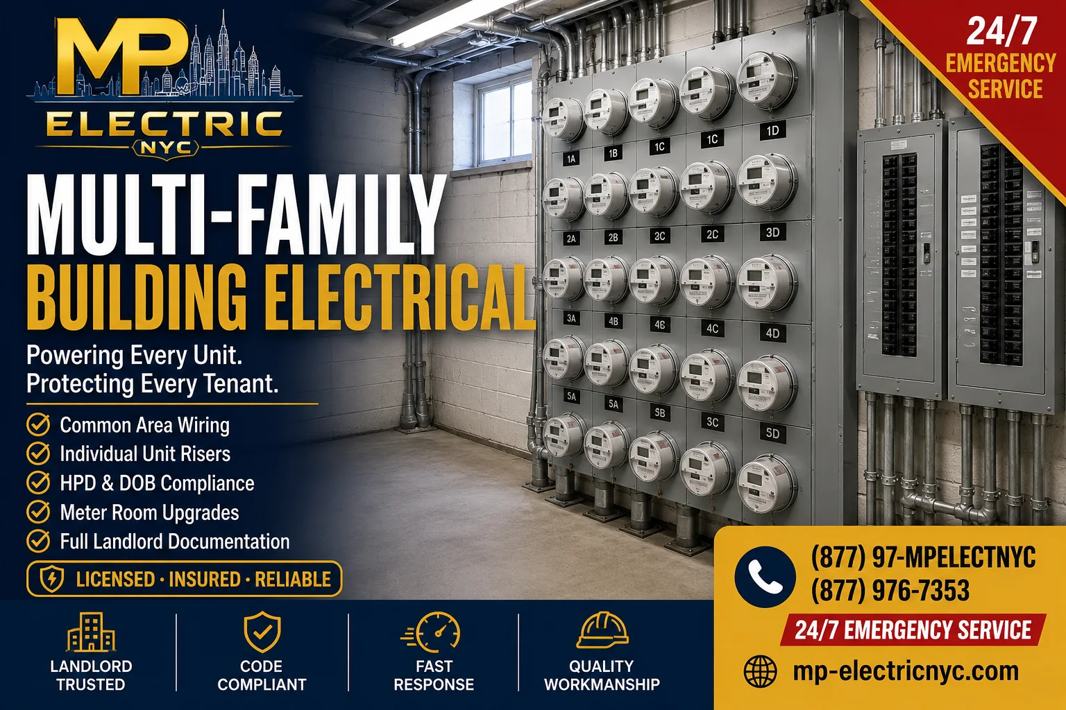 Building meter bank and distribution — MP Electric NYC property management electrical