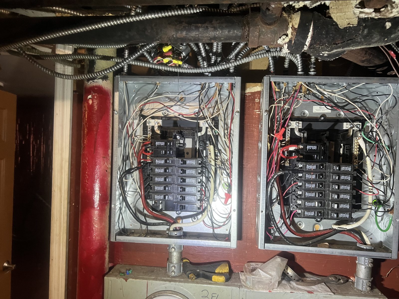 Before: two old electrical panels due for service upgrade — real MP Electric NYC job in Brooklyn
