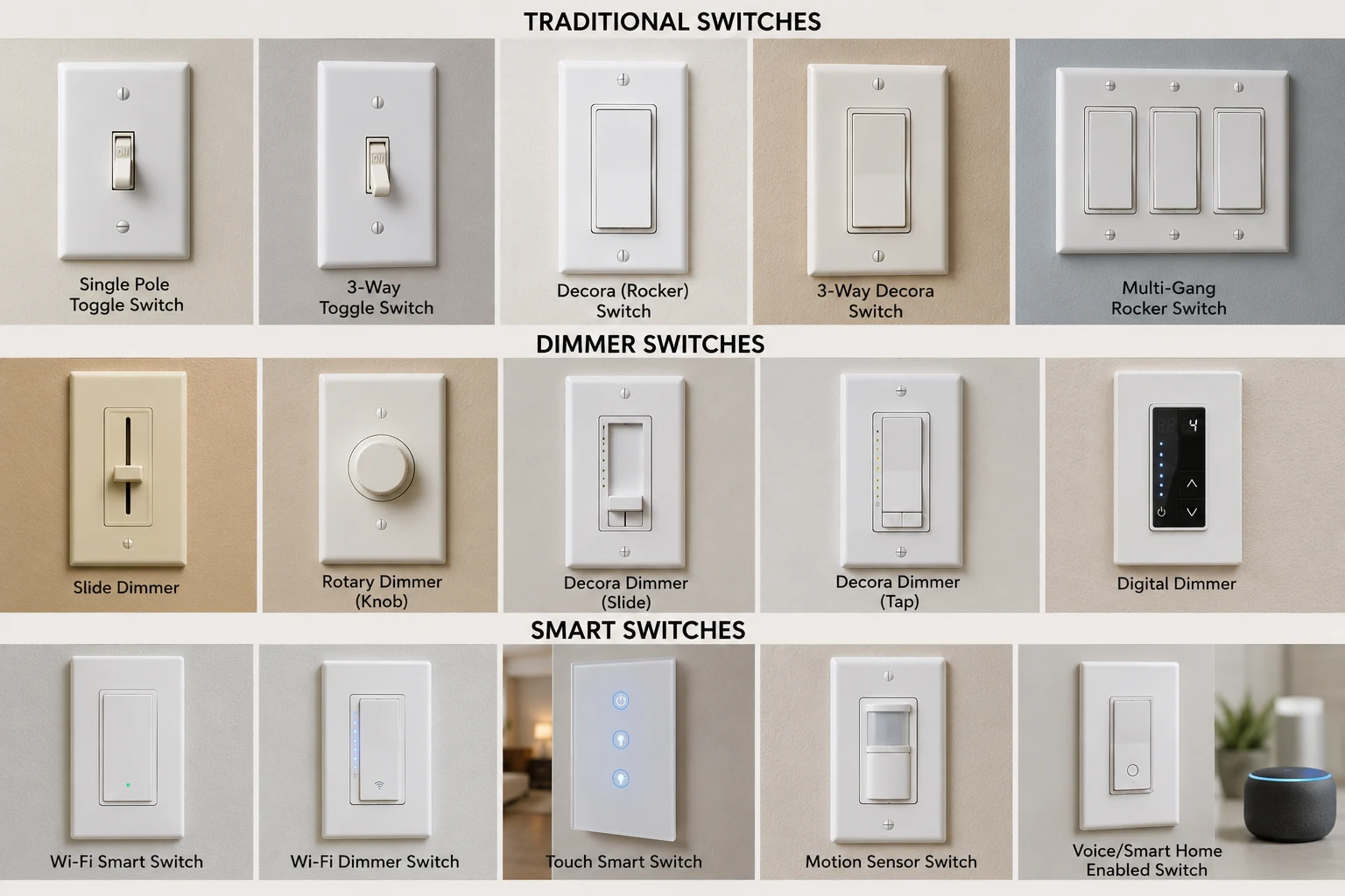 Switch and dimmer types MP Electric installs in NYC
