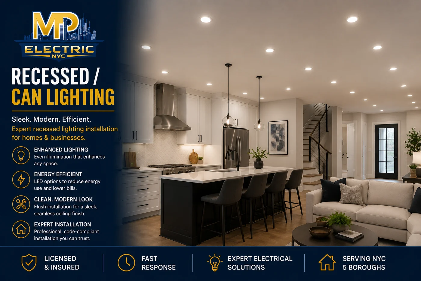 Recessed and can lighting installation for NYC homes and businesses