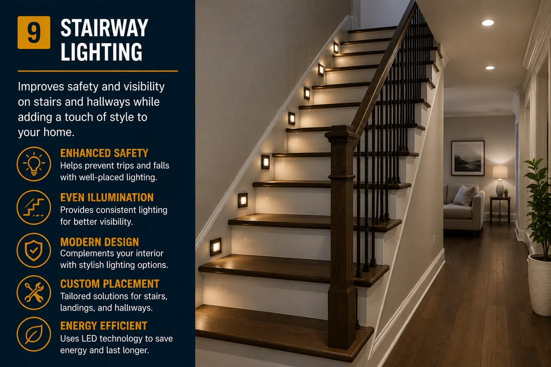 Stairway lighting — recessed step lights for safety and style on stairs and hallways
