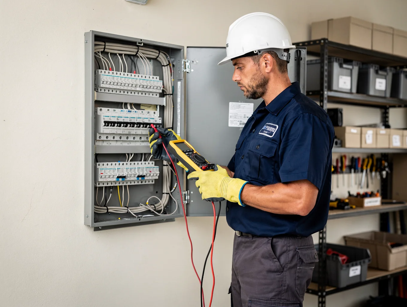 Electrical Diagnostics 3 Electrician performing diagnostic testing on a panel