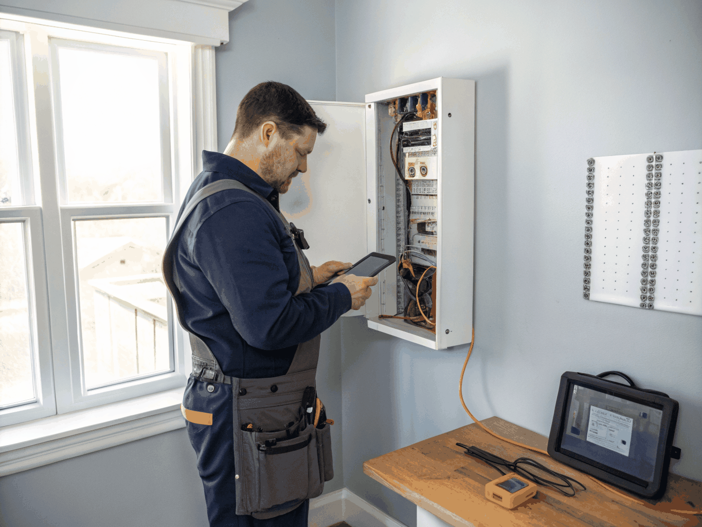Rewiring 3 Electrician inspecting home wiring