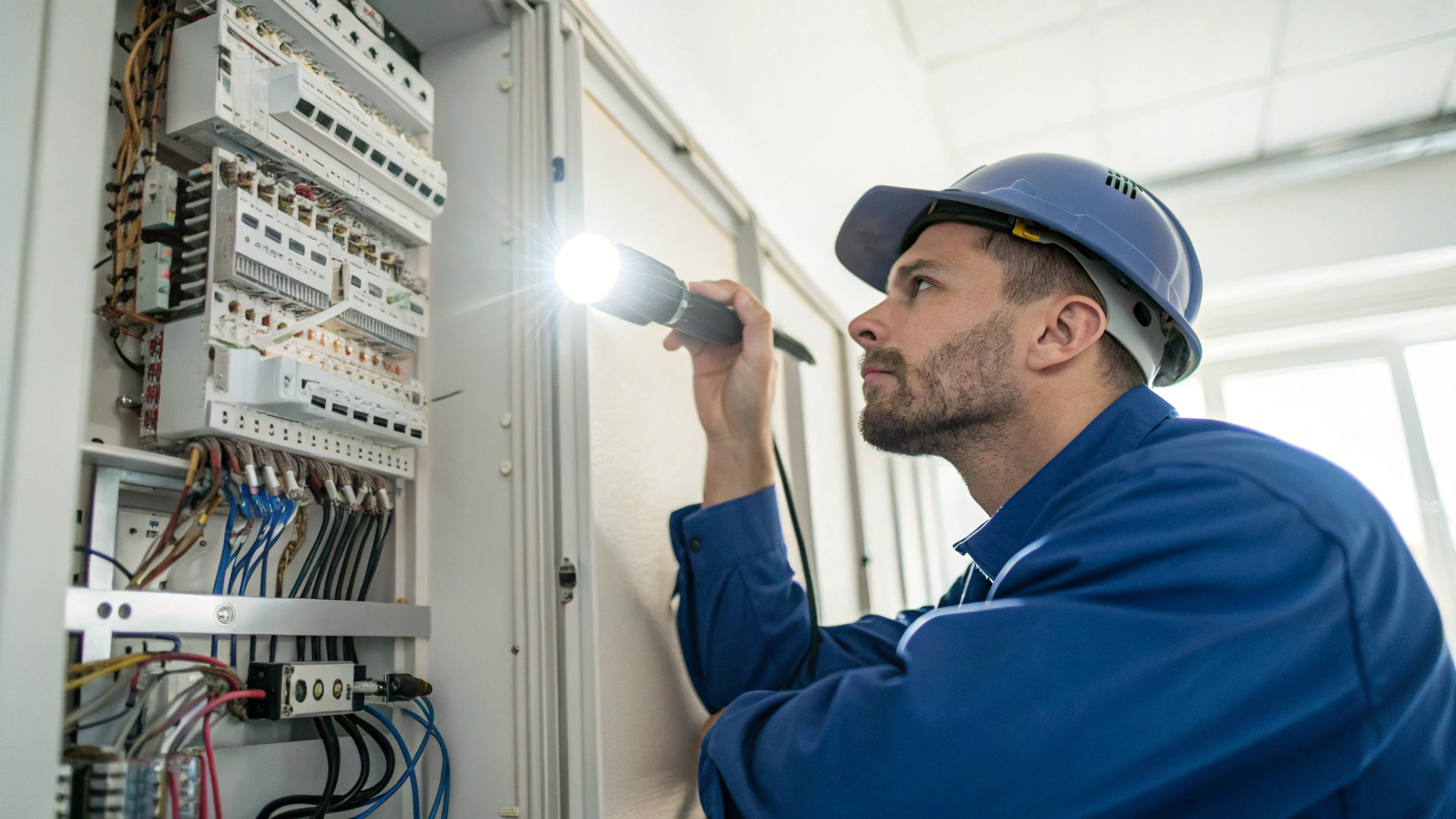 Maintenance Services 4 Electrician performing a safety inspection